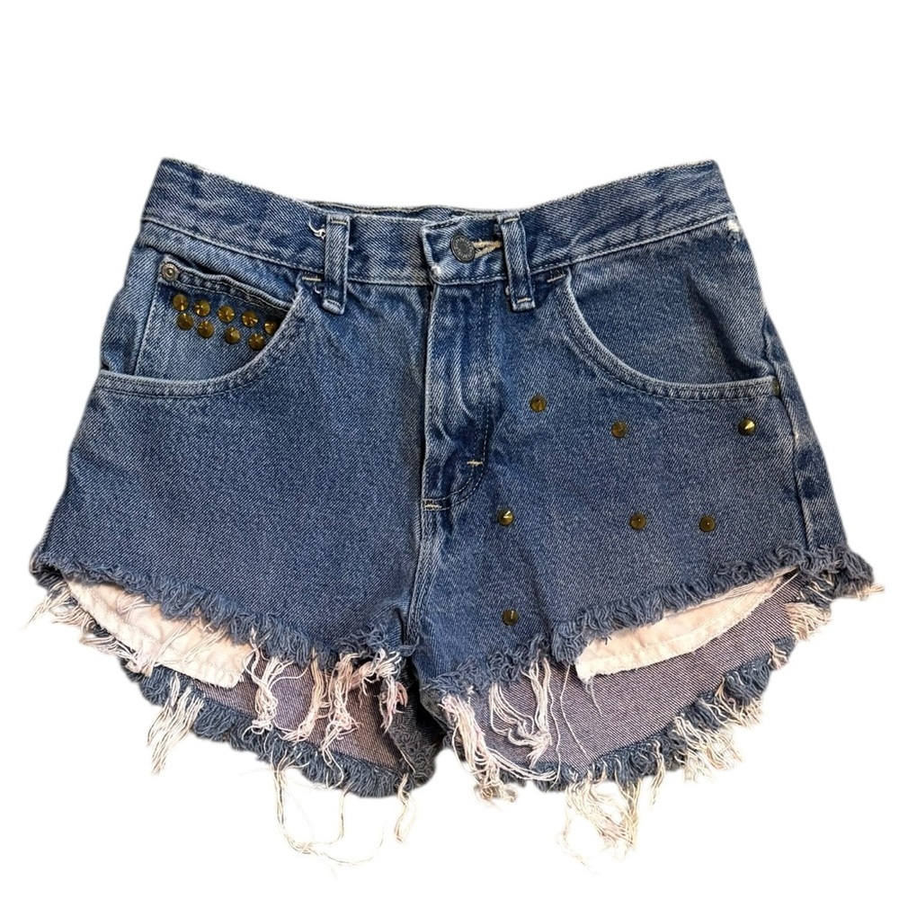 Vintage Wrangler Studded Denim Shorts Low Rise Frayed Y2K Boho Festival XS 0/2